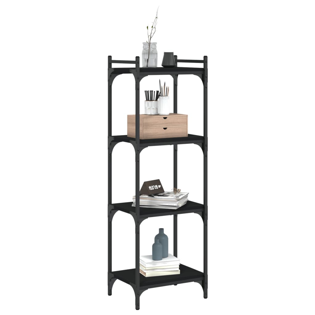 Bokhylle 4 etasjer svart 40x30x120 cm konstruert tre