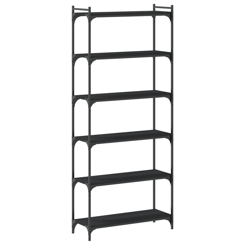 Bokhylle 6 etasjer svart 80x30x188 cm konstruert tre