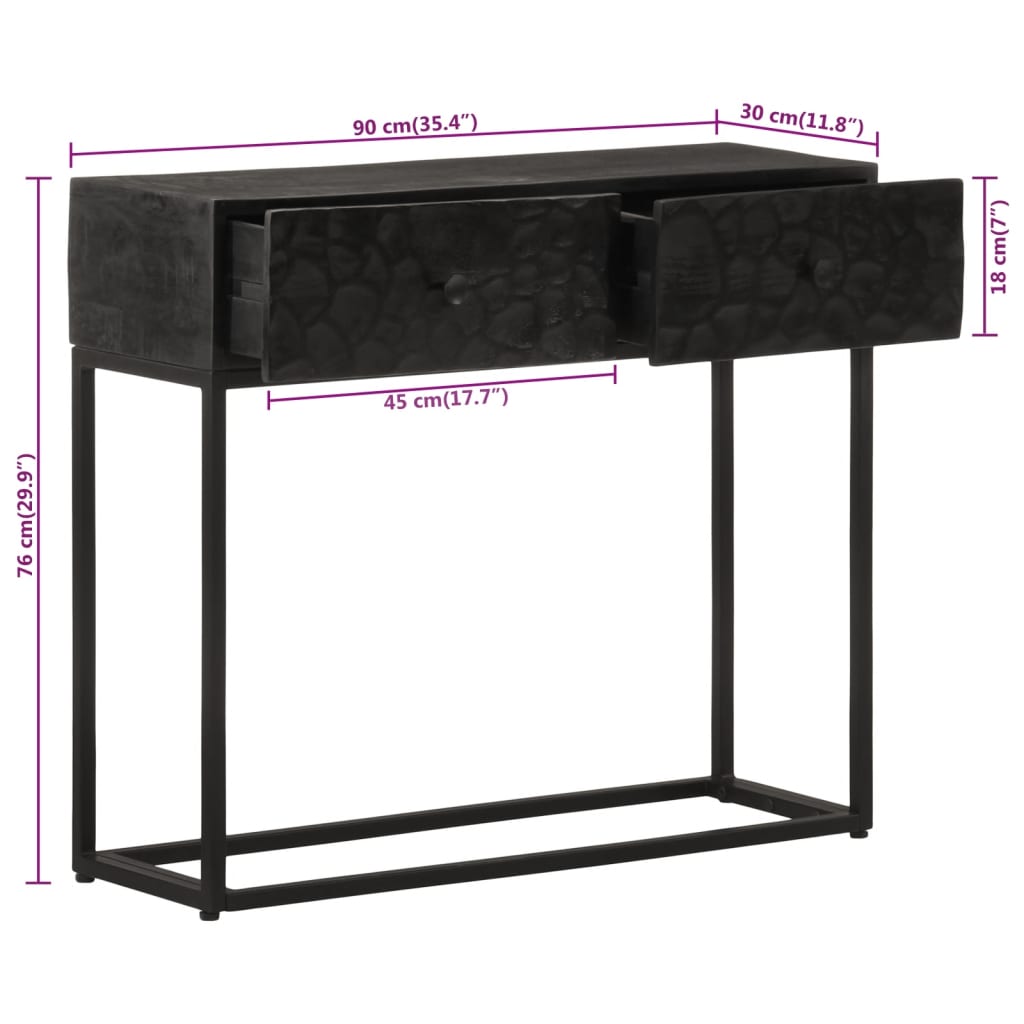 Konsollbord svart 90x30x76 cm heltre mango og jern