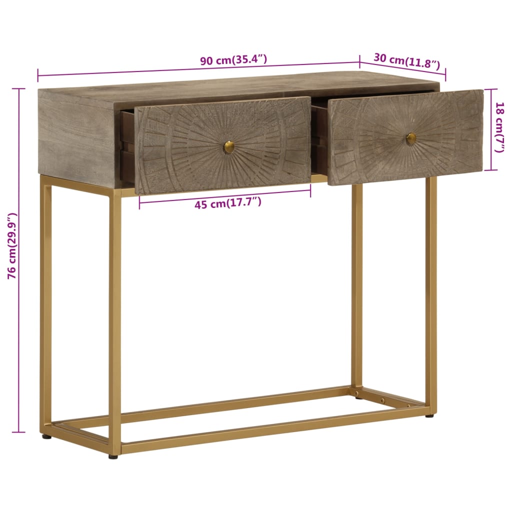 Konsollbord 90x30x76 cm heltre mango og jern
