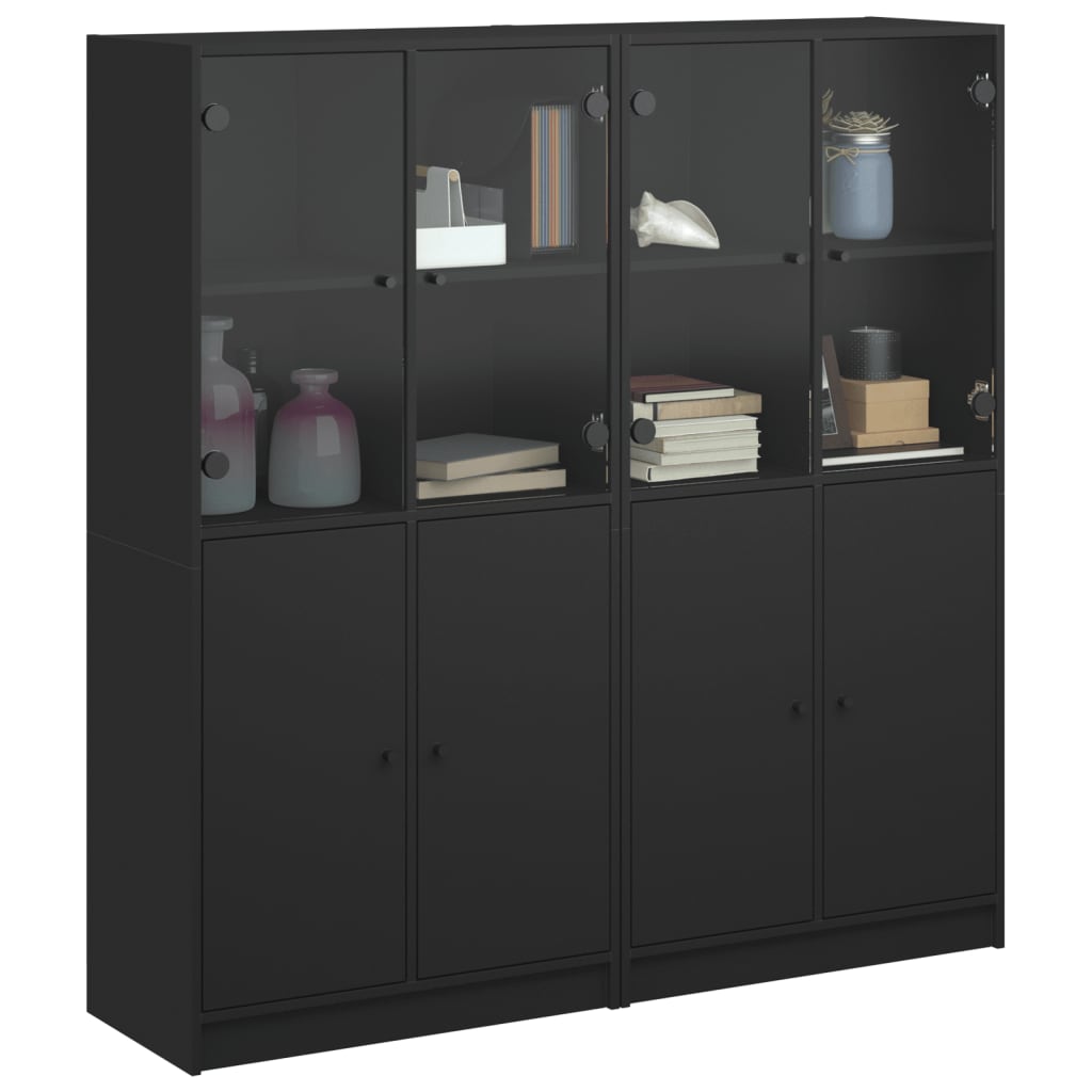 Bokhylle med dører svart 136x37x142 cm konstruert tre