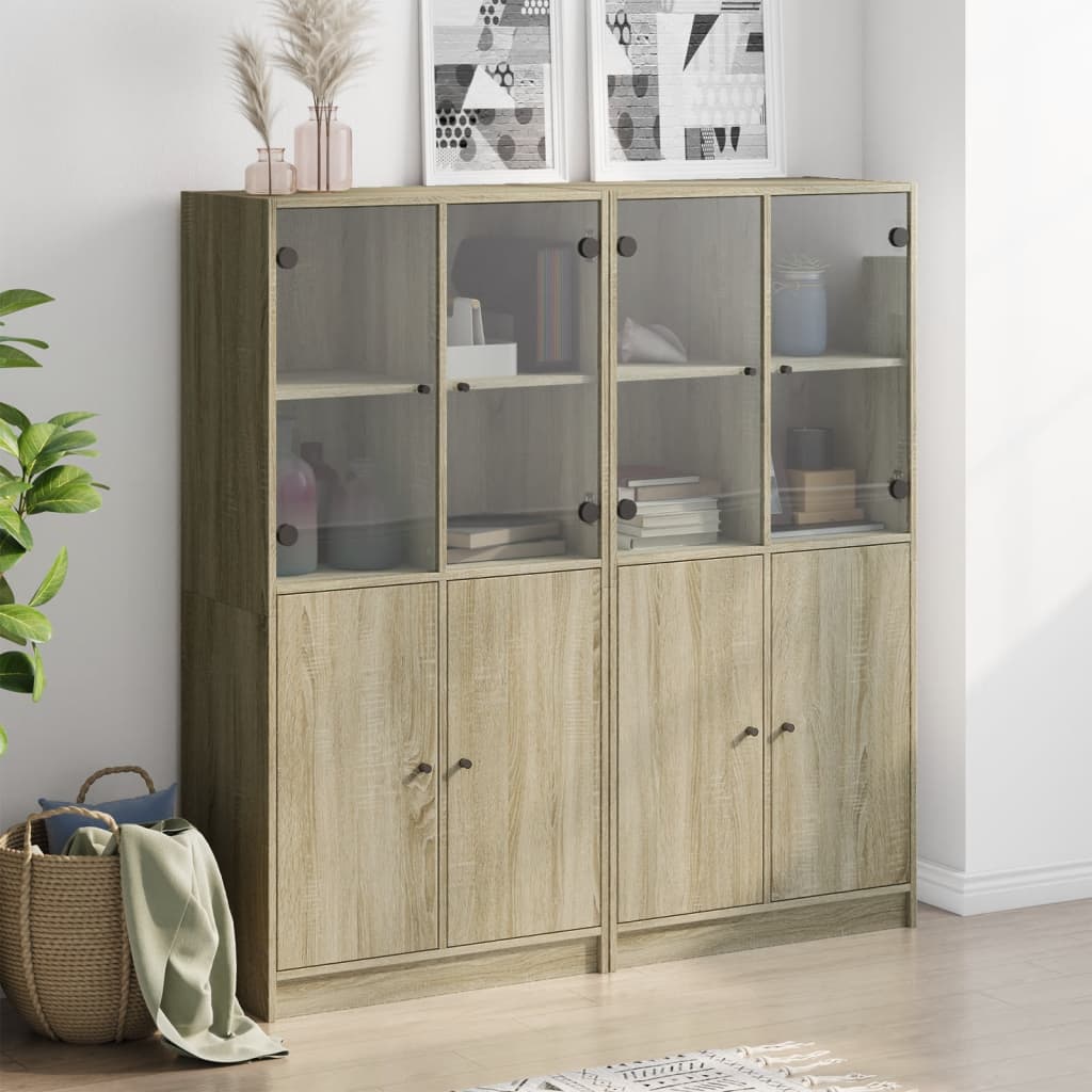 Bokhylle med dører sonoma eik 136x37x142 cm konstruert tre