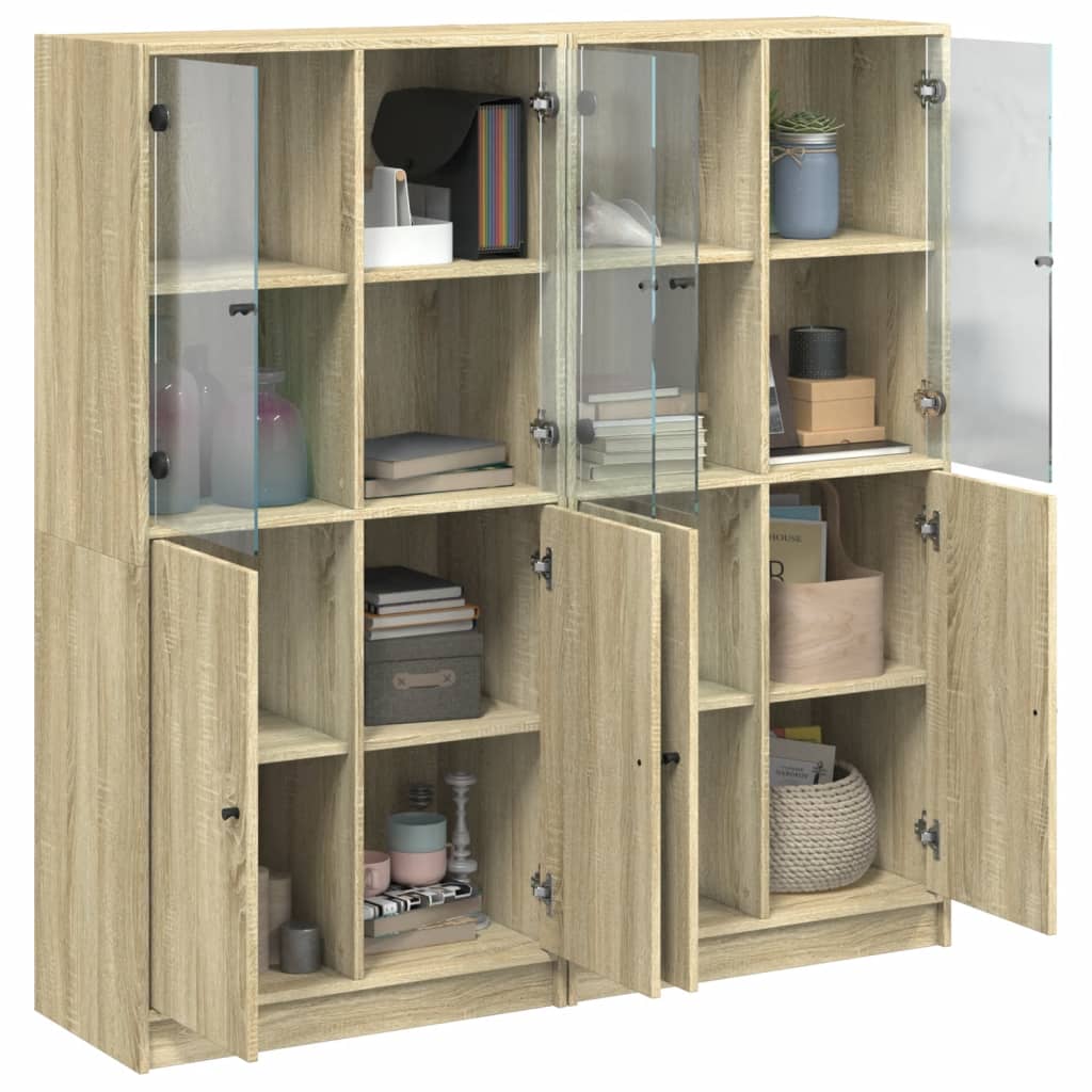 Bokhylle med dører sonoma eik 136x37x142 cm konstruert tre