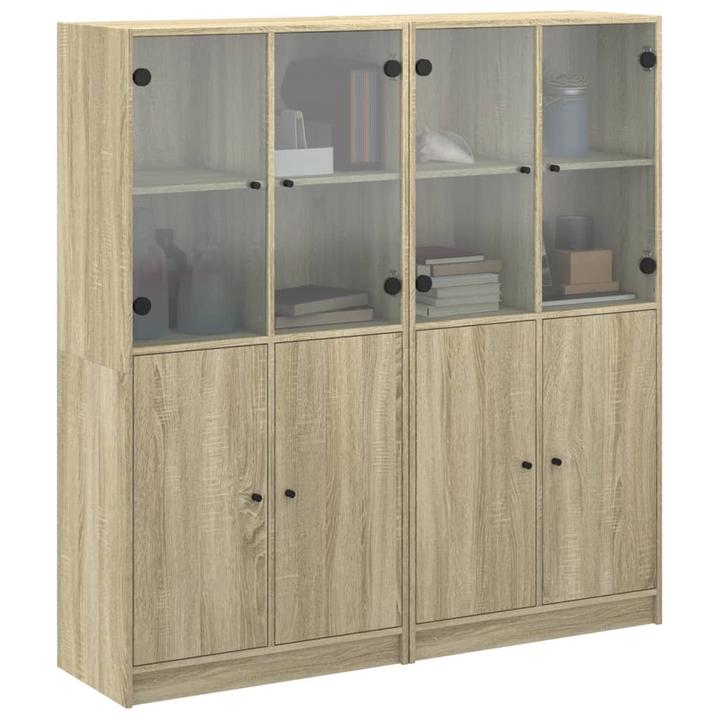 Bokhylle med dører sonoma eik 136x37x142 cm konstruert tre