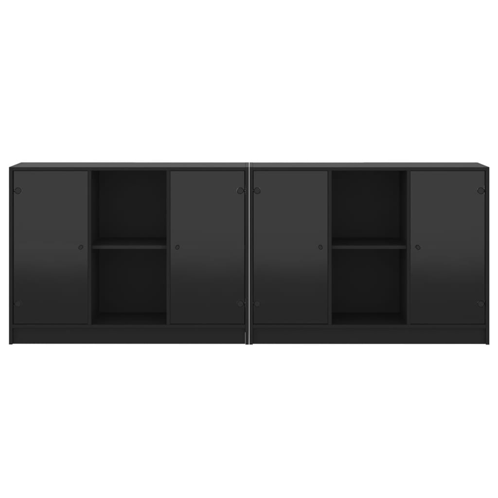 Bokhylle med dører svart 204x37x75 cm konstruert tre