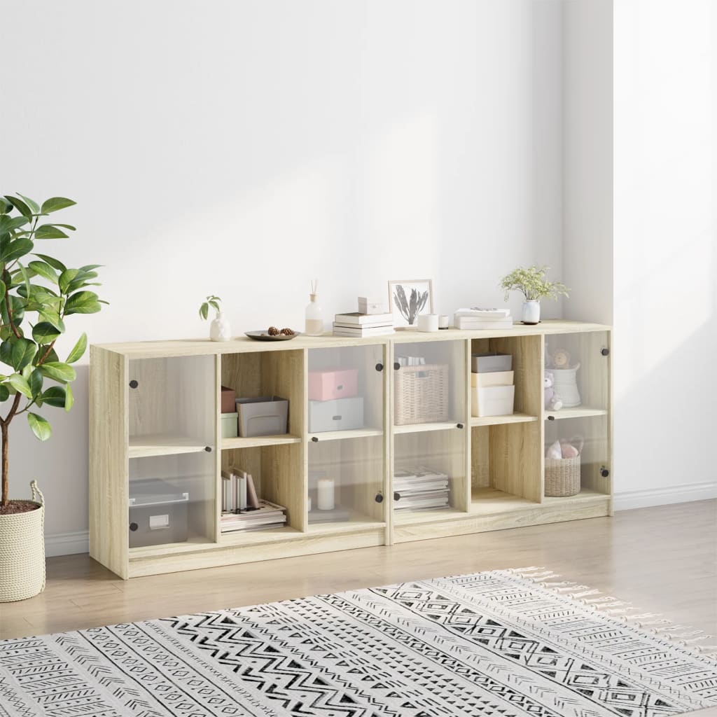Bokhylle med dører sonoma eik 204x37x75 cm konstruert tre