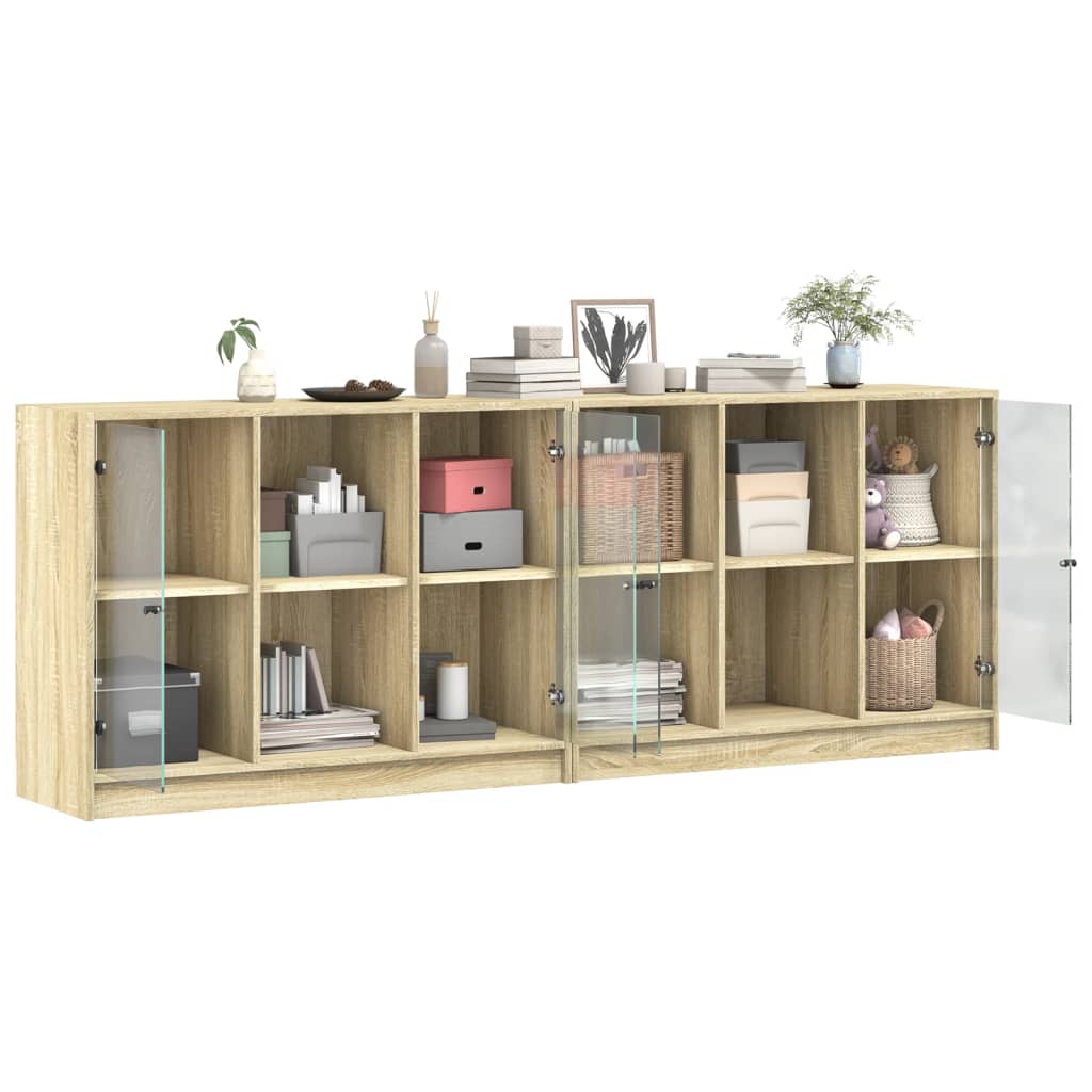 Bokhylle med dører sonoma eik 204x37x75 cm konstruert tre