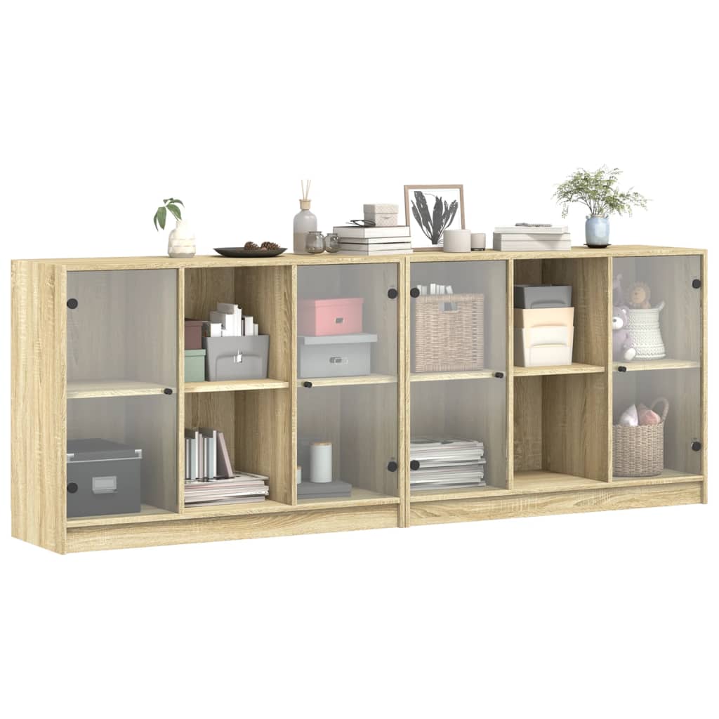 Bokhylle med dører sonoma eik 204x37x75 cm konstruert tre