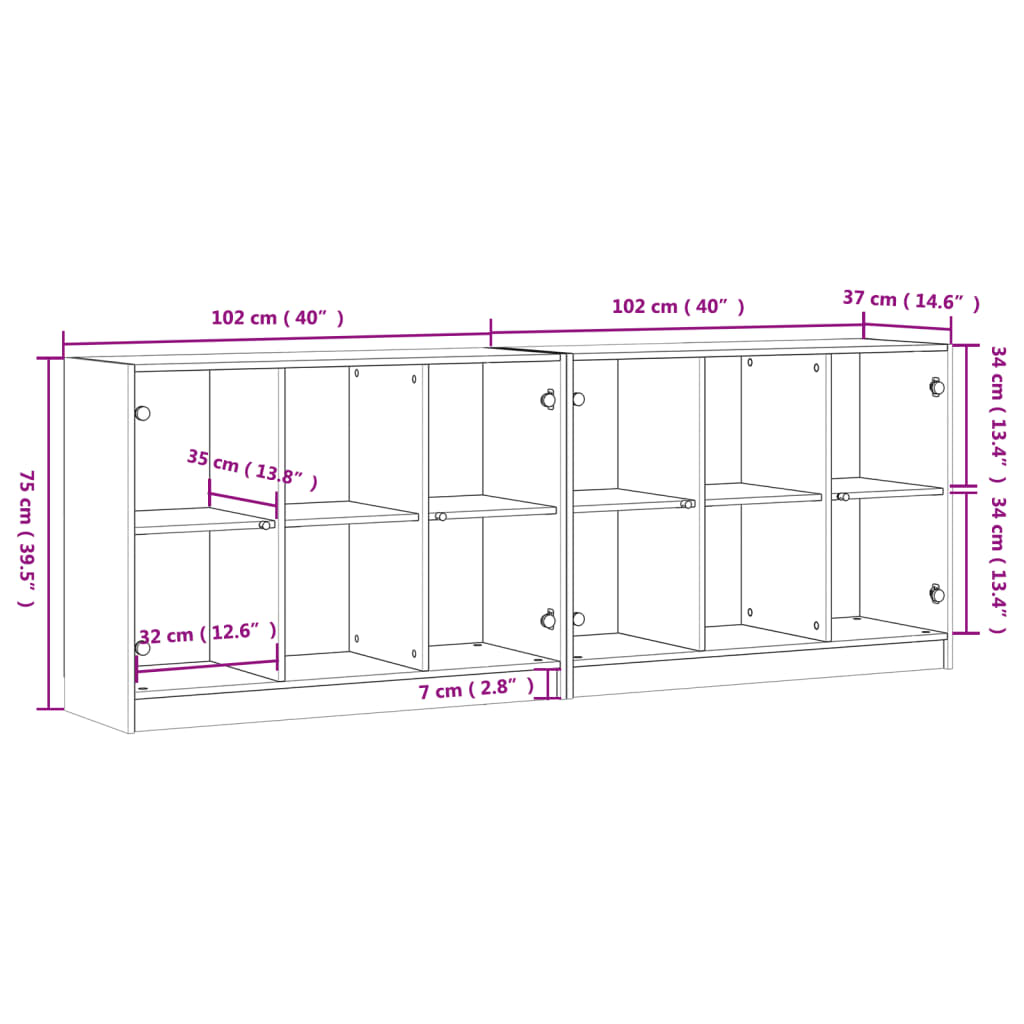 Bokhylle med dører sonoma eik 204x37x75 cm konstruert tre