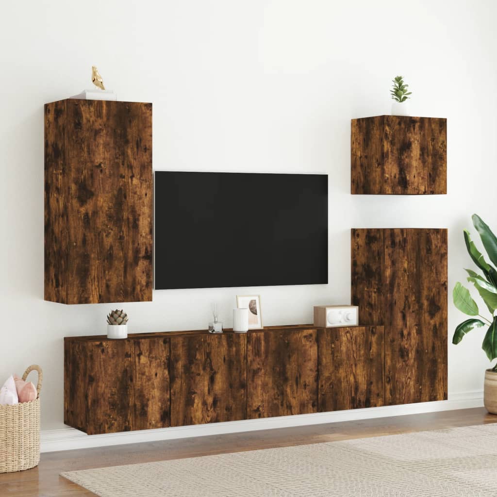 Veggmontert TV-benk røkt eik 80x30x41 cm