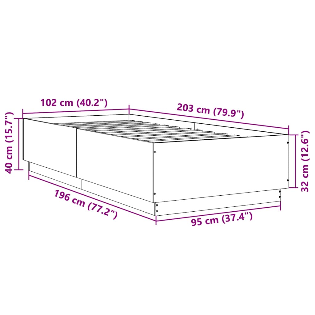 Sengeramme hvit 100x200 cm konstruert tre
