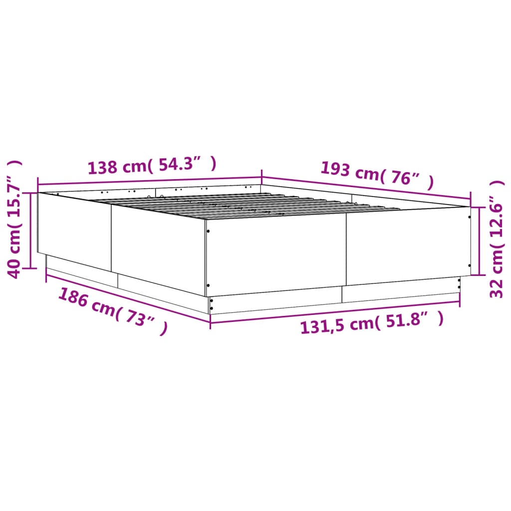 Sengeramme hvit 135x190 cm konstruert tre