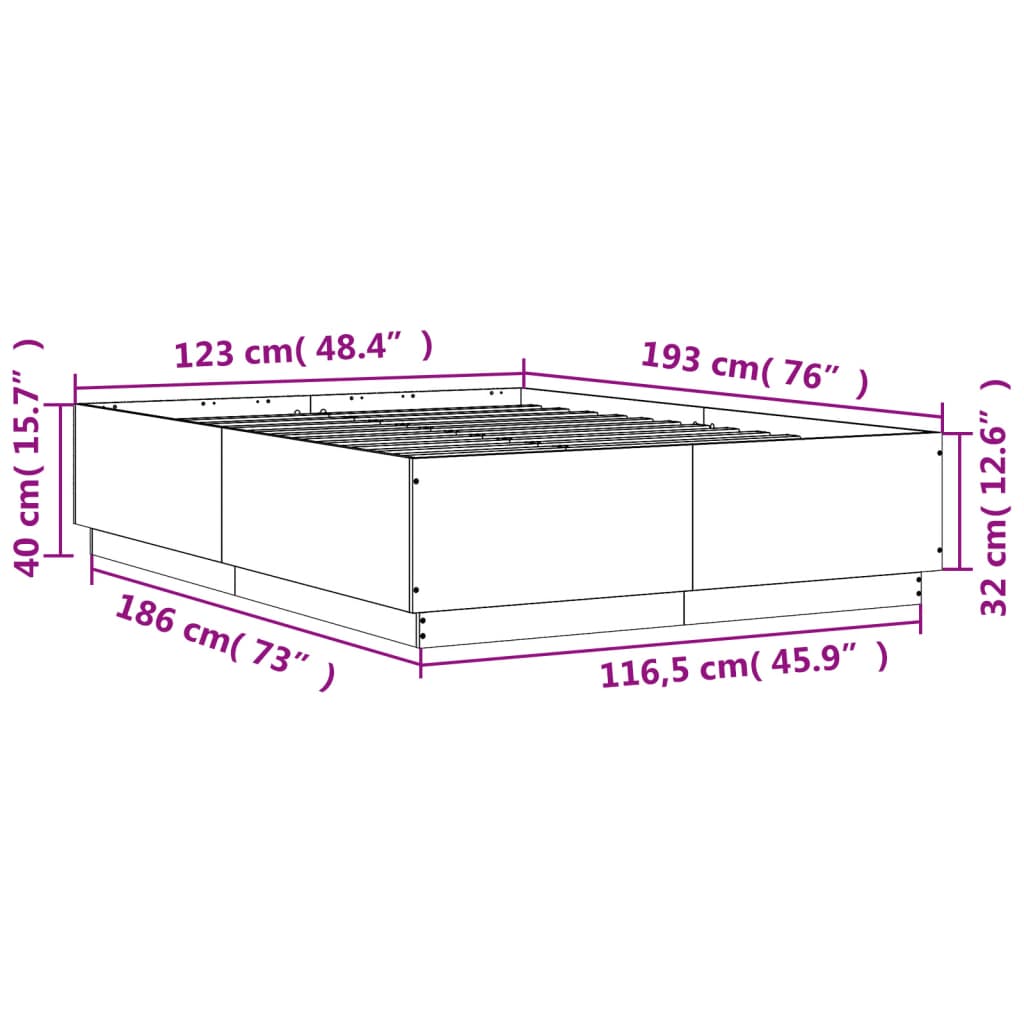 Sengeramme hvit 120x190 cm konstruert tre