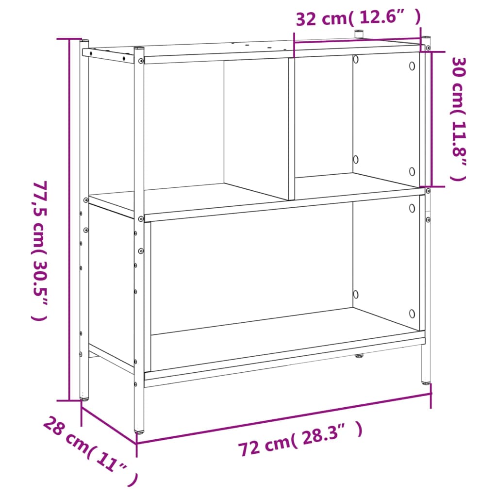 Bokhylle sonoma eik 72x28x77,5 cm konstruert tre