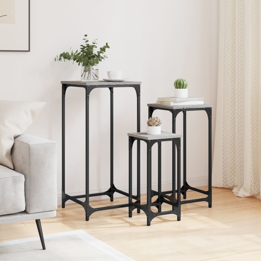 Stablebare sidebord 3 stk grå sonoma konstruert tre