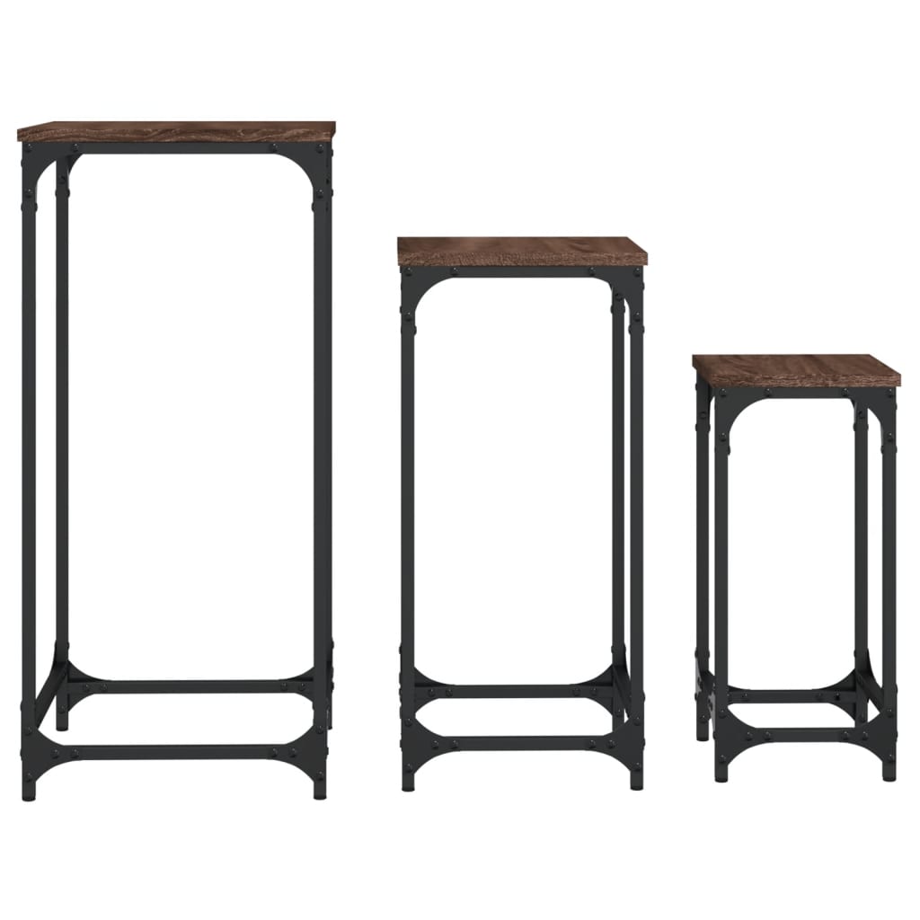 Stablebare sidebord 3 stk brun eik konstruert tre