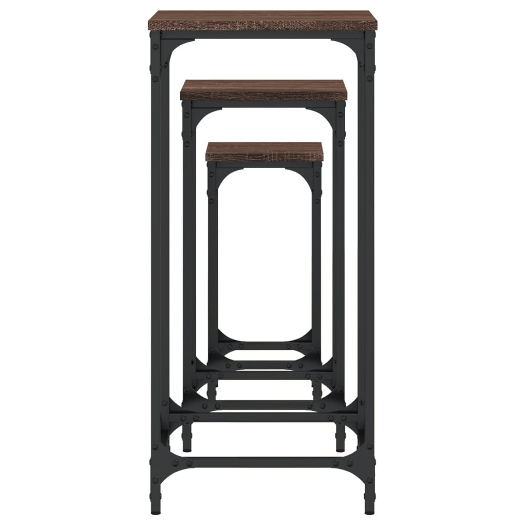 Stablebare sidebord 3 stk brun eik konstruert tre