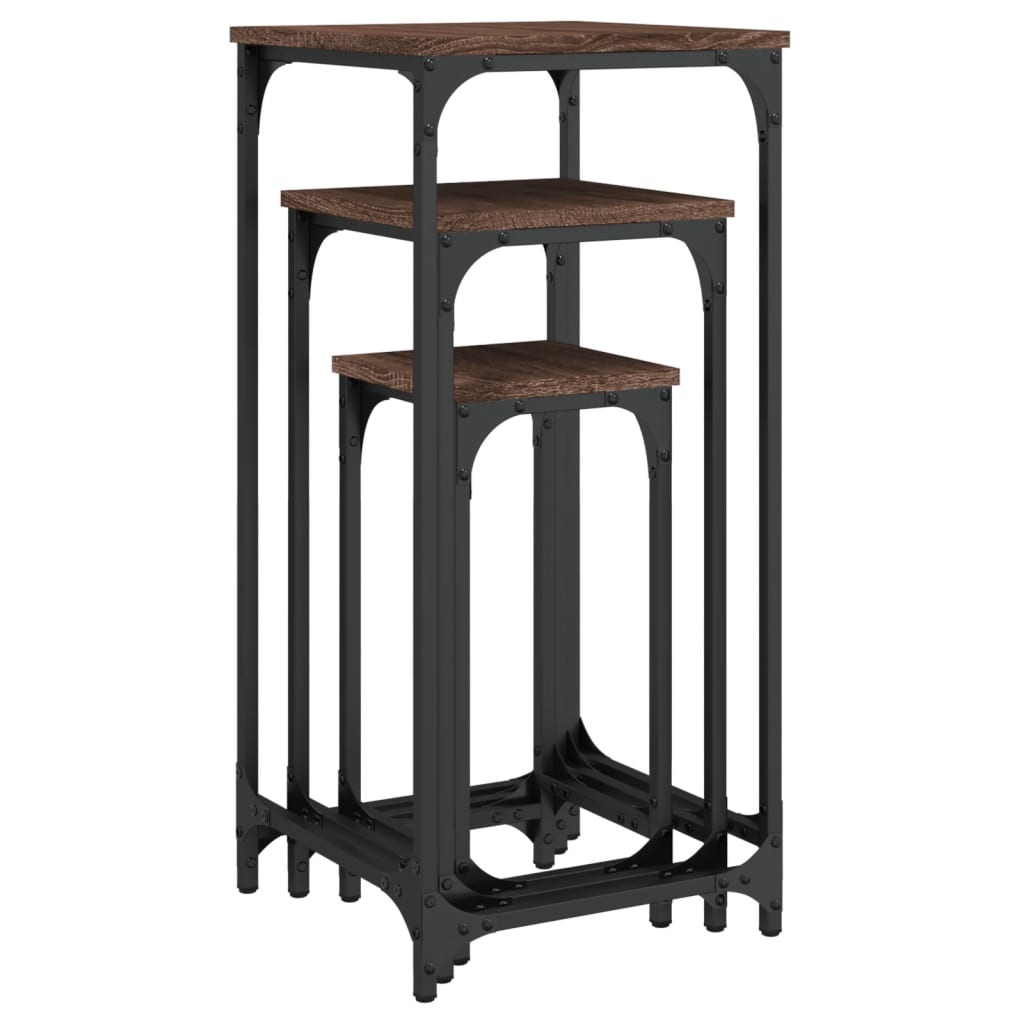 Stablebare sidebord 3 stk brun eik konstruert tre