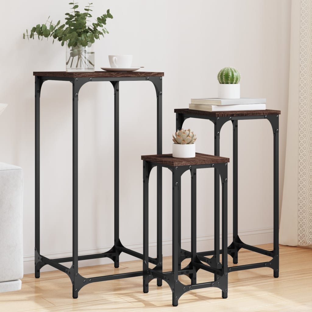 Stablebare sidebord 3 stk brun eik konstruert tre