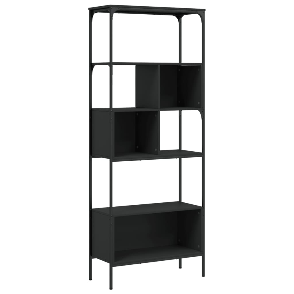 Bokhylle 5 etasjer svart 76x33x188,5 cm konstruert tre