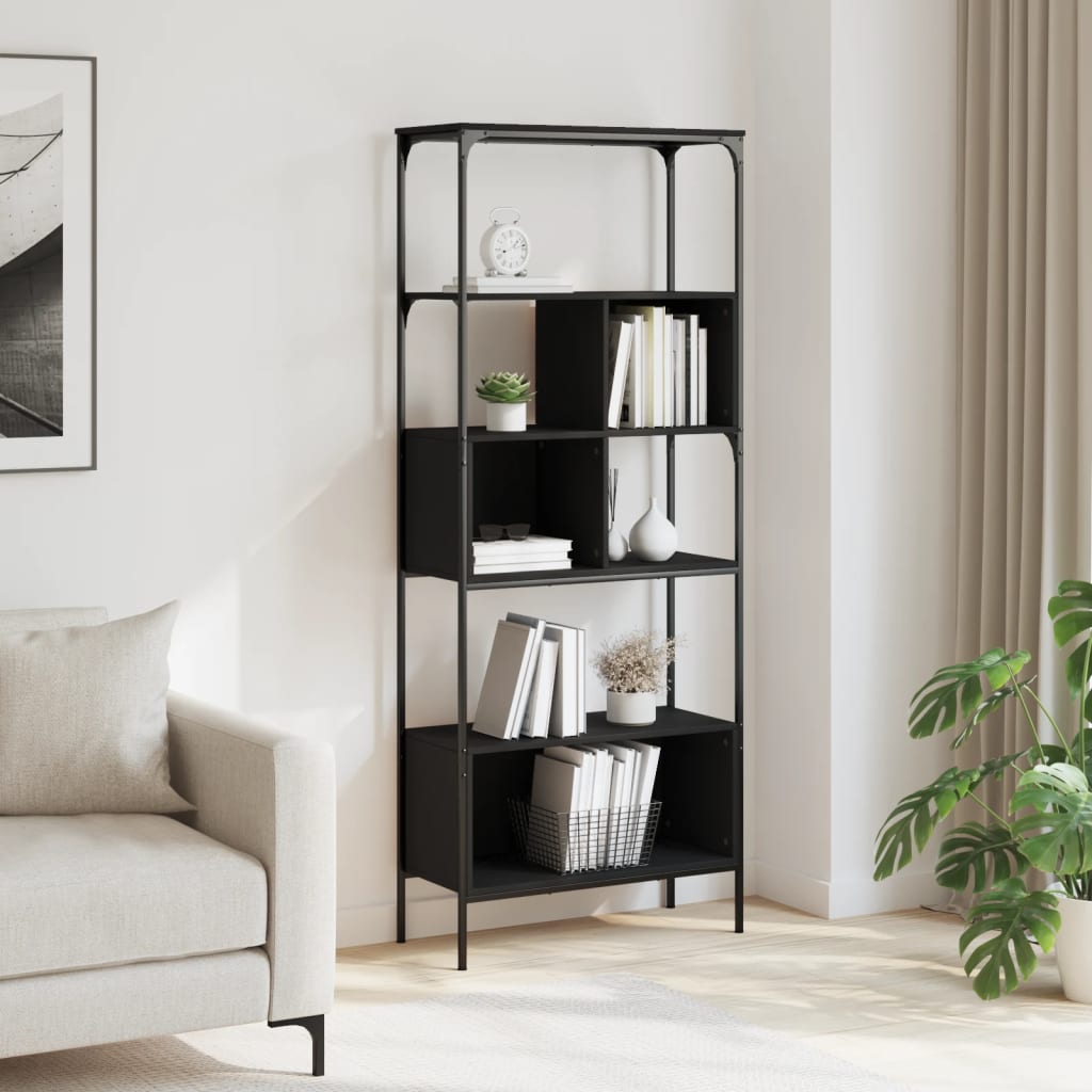 Bokhylle 5 etasjer svart 76x33x188,5 cm konstruert tre