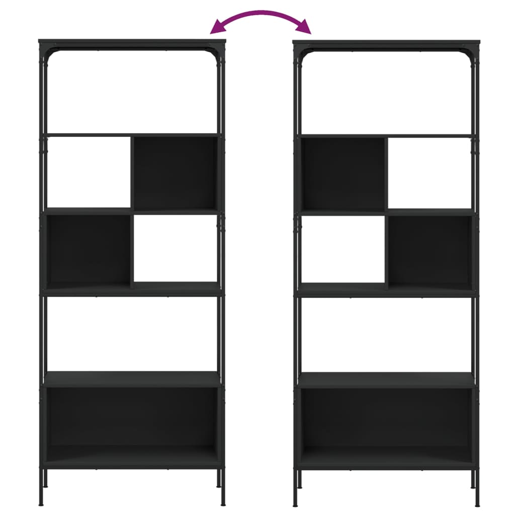 Bokhylle 5 etasjer svart 76x33x188,5 cm konstruert tre