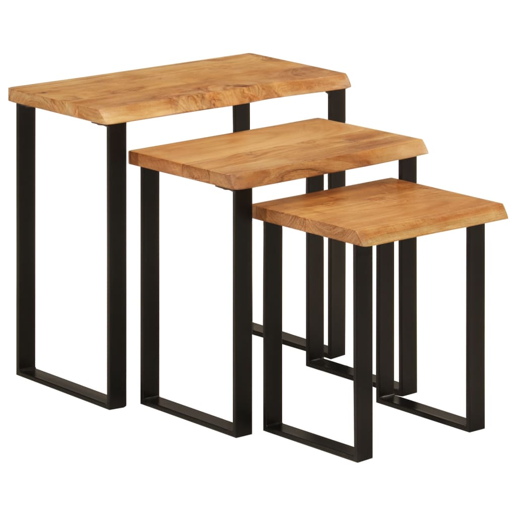 Stablebord med naturlig kant 3 stk heltre akasie