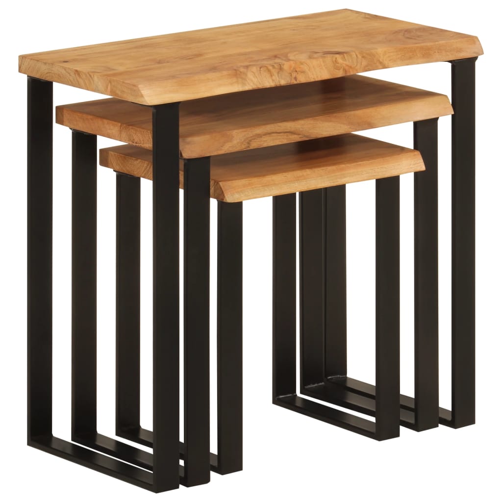 Stablebord med naturlig kant 3 stk heltre akasie