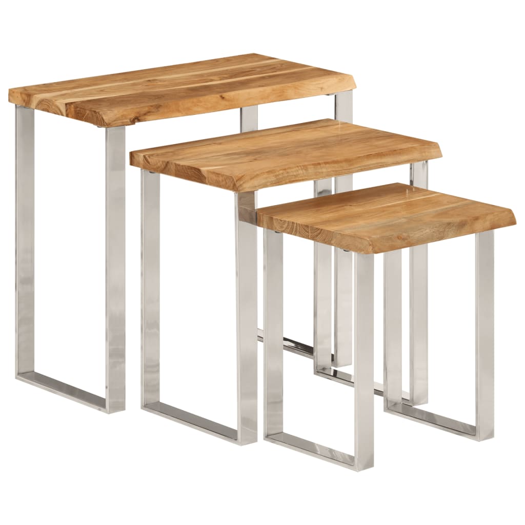 Stablebord med naturlig kant 3 stk heltre akasie