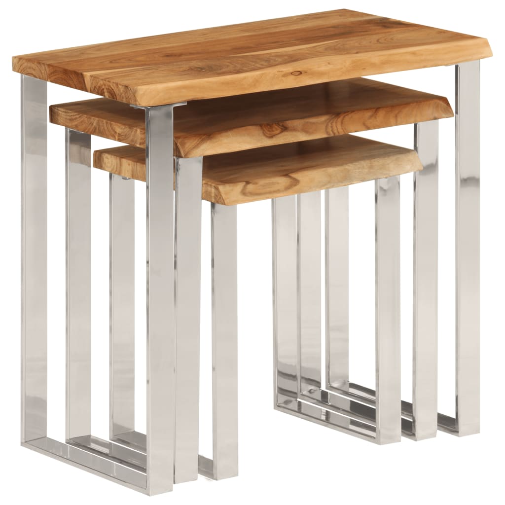 Stablebord med naturlig kant 3 stk heltre akasie