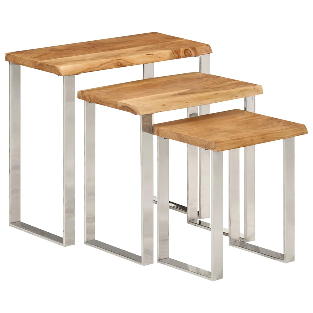 Stablebord med naturlig kant 3 stk heltre akasie