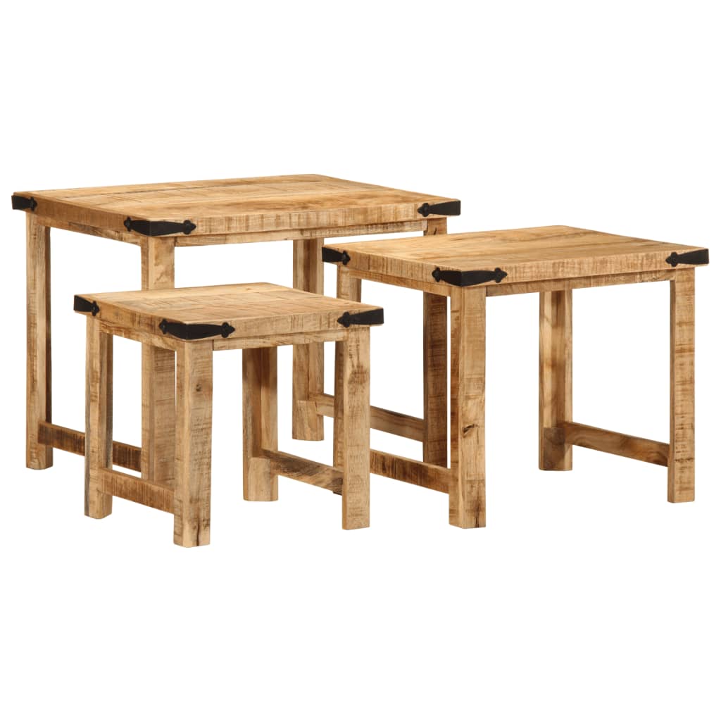 Stablebare sidebord 3 stk grovt heltre mangotre