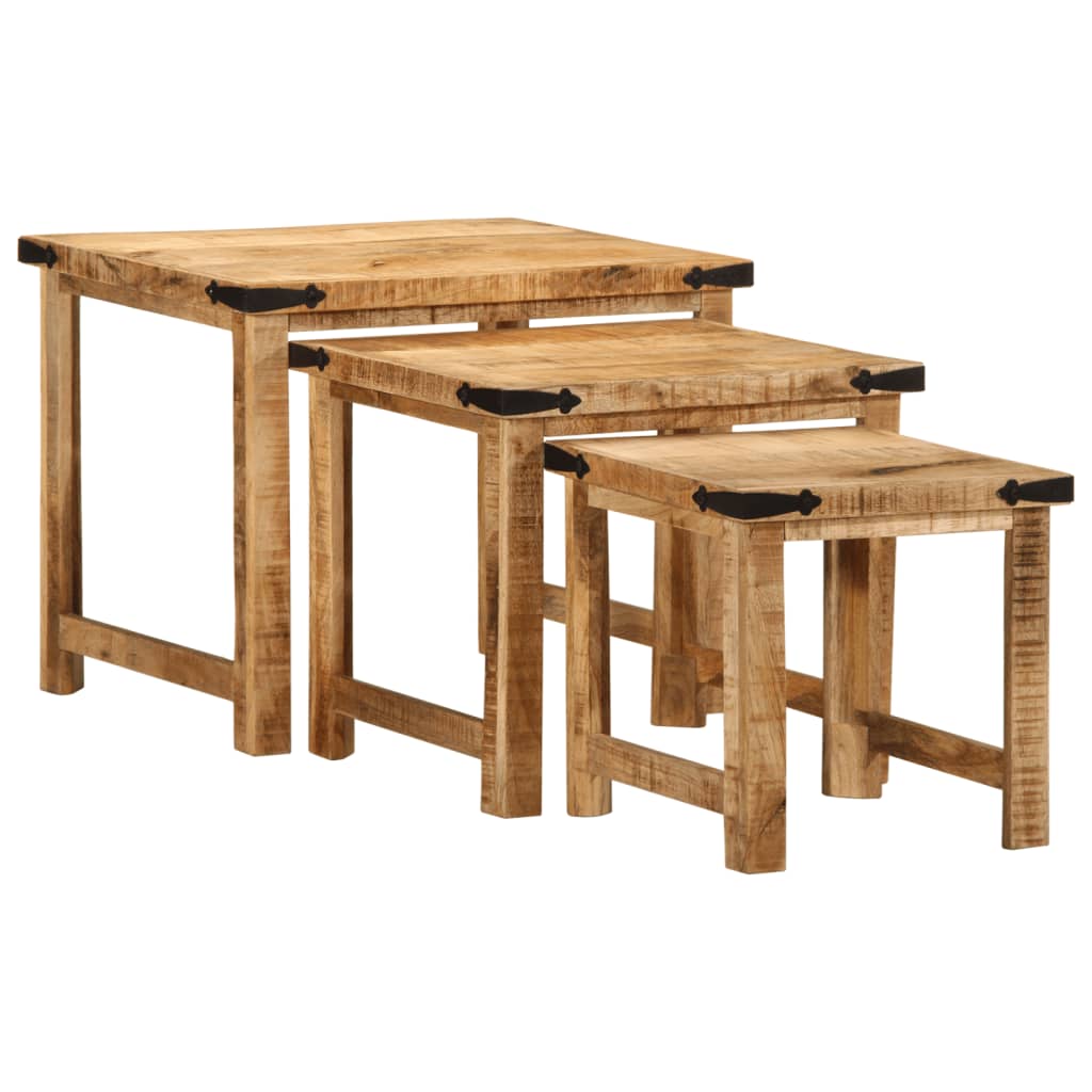 Stablebare sidebord 3 stk grovt heltre mangotre