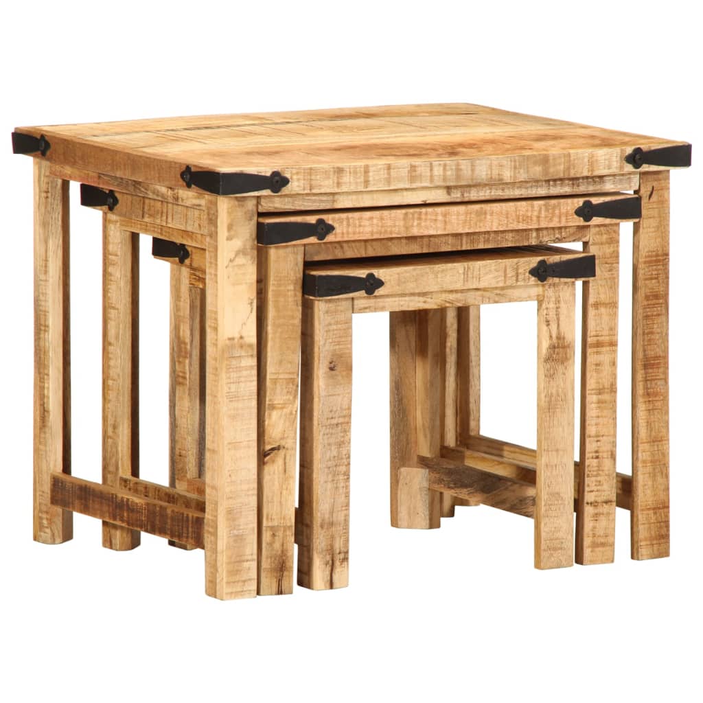 Stablebare sidebord 3 stk grovt heltre mangotre