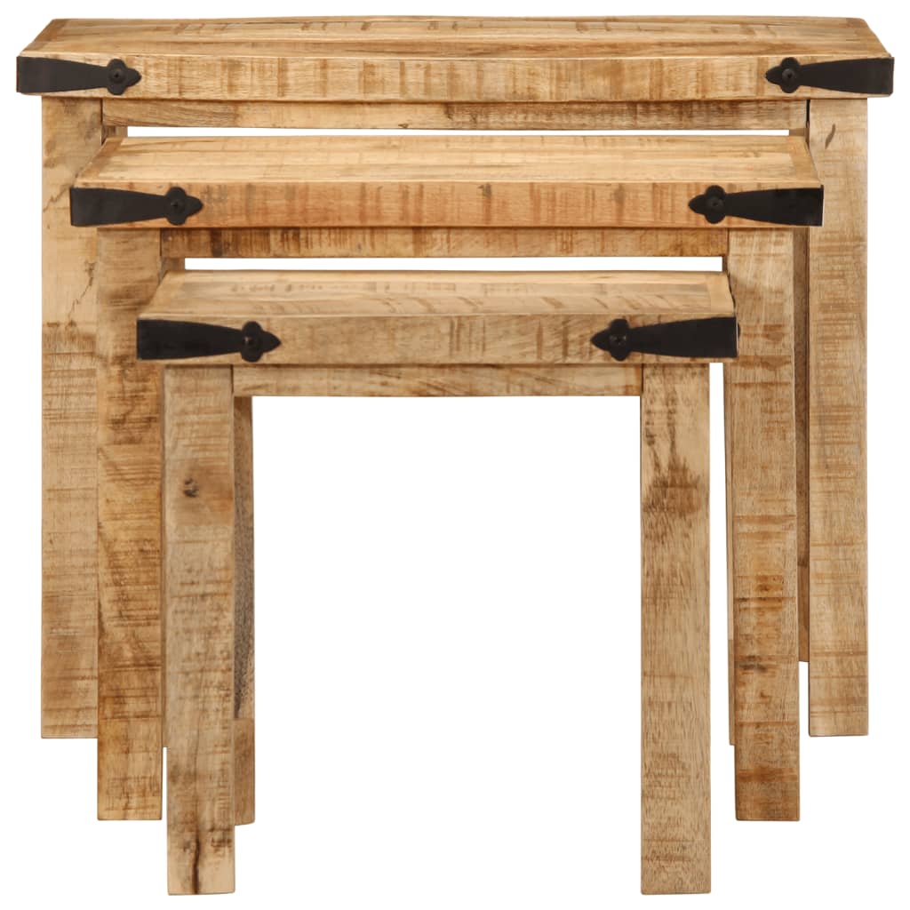 Stablebare sidebord 3 stk grovt heltre mangotre