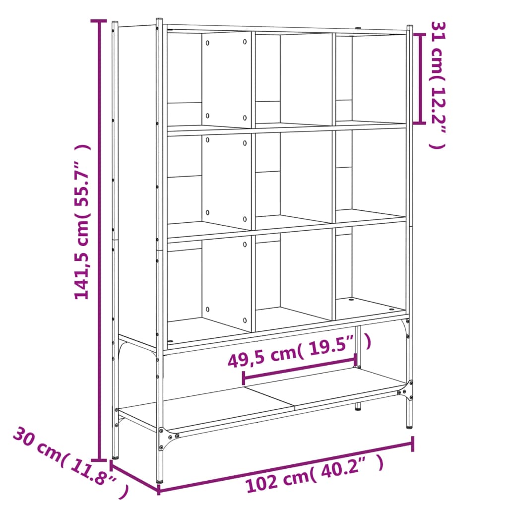 Bokhylle sonoma eik 102x30x141,5 cm konstruert tre