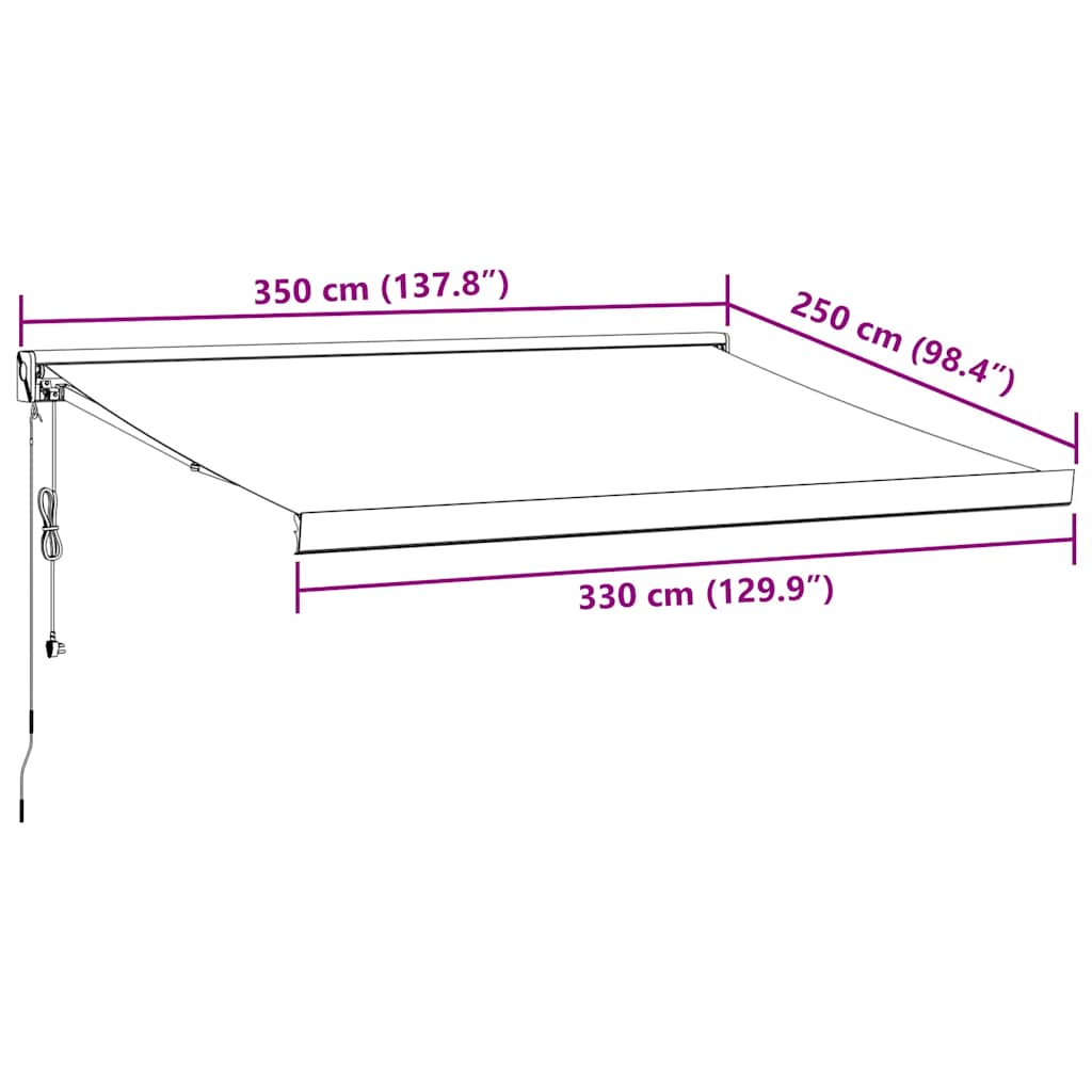 Uttrekkbar markise antrasitt og hvit 3,5x2,5 m stoff aluminium