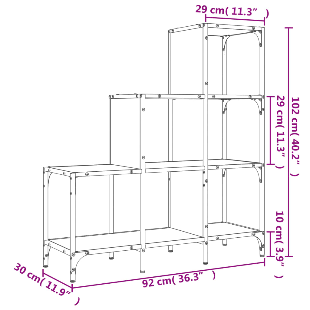 Bokhylle sonoma eik 92x30x102 cm konstruert tre