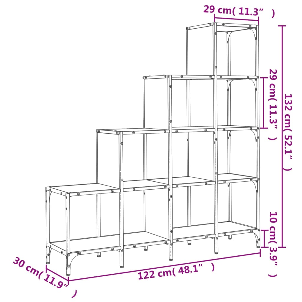Bokhylle svart 122x30x132 cm konstruert tre