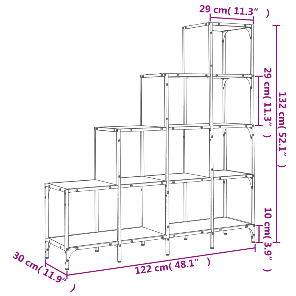 Bokhylle sonoma eik 122x30x132 cm konstruert tre