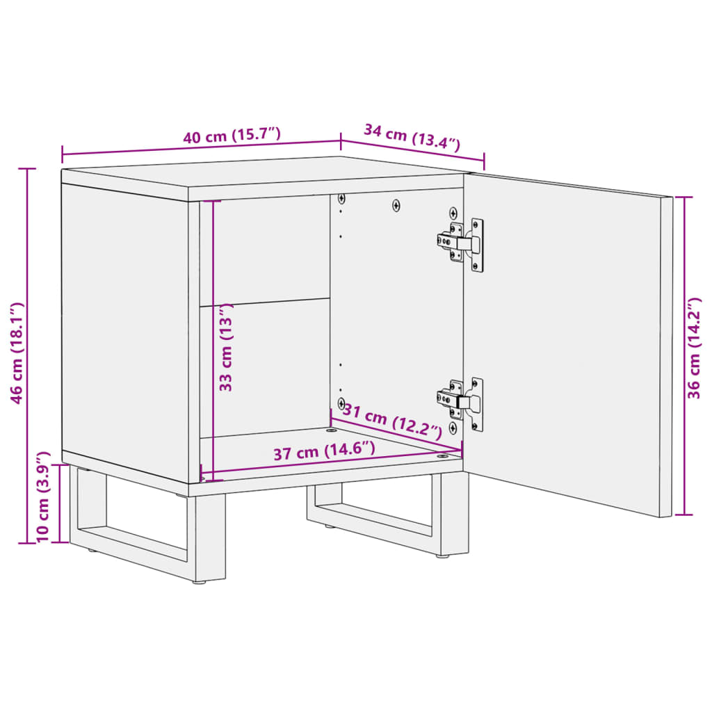 Nattbord 2 stk 40x34x46 cm heltre mango