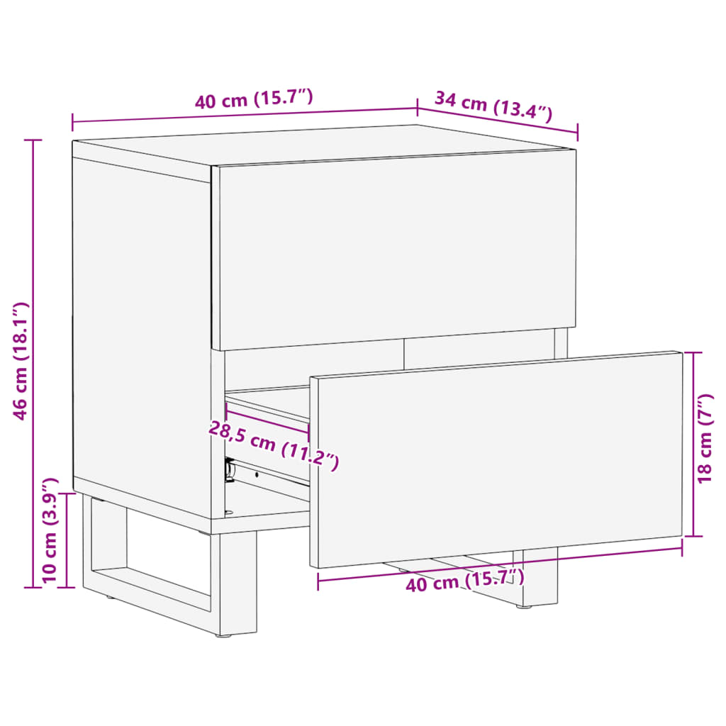 Nattbord 2 stk 40x34x46 cm heltre mango