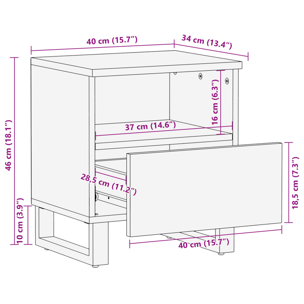 Nattbord 2 stk 40x34x46 cm grovt heltre mangotre
