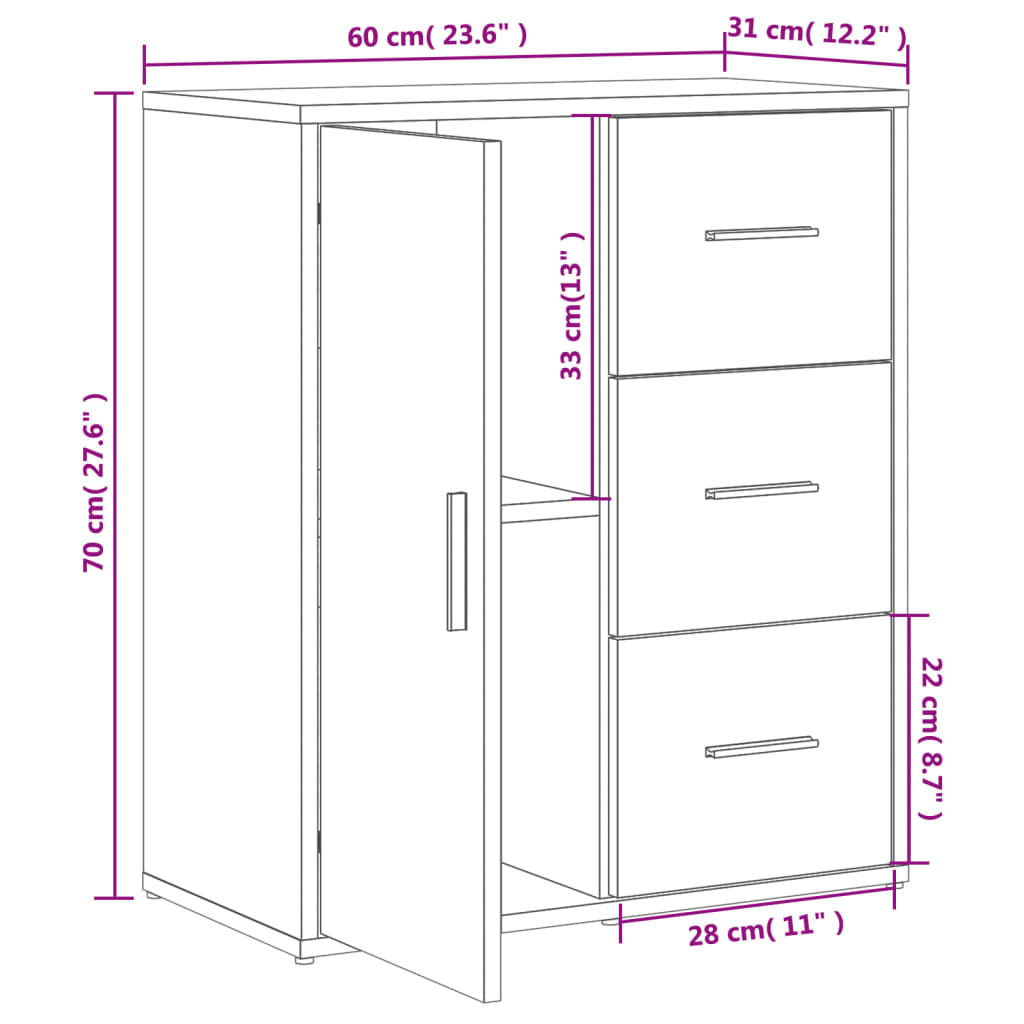Skjenk sonoma eik 60x31x70 cm konstruert tre