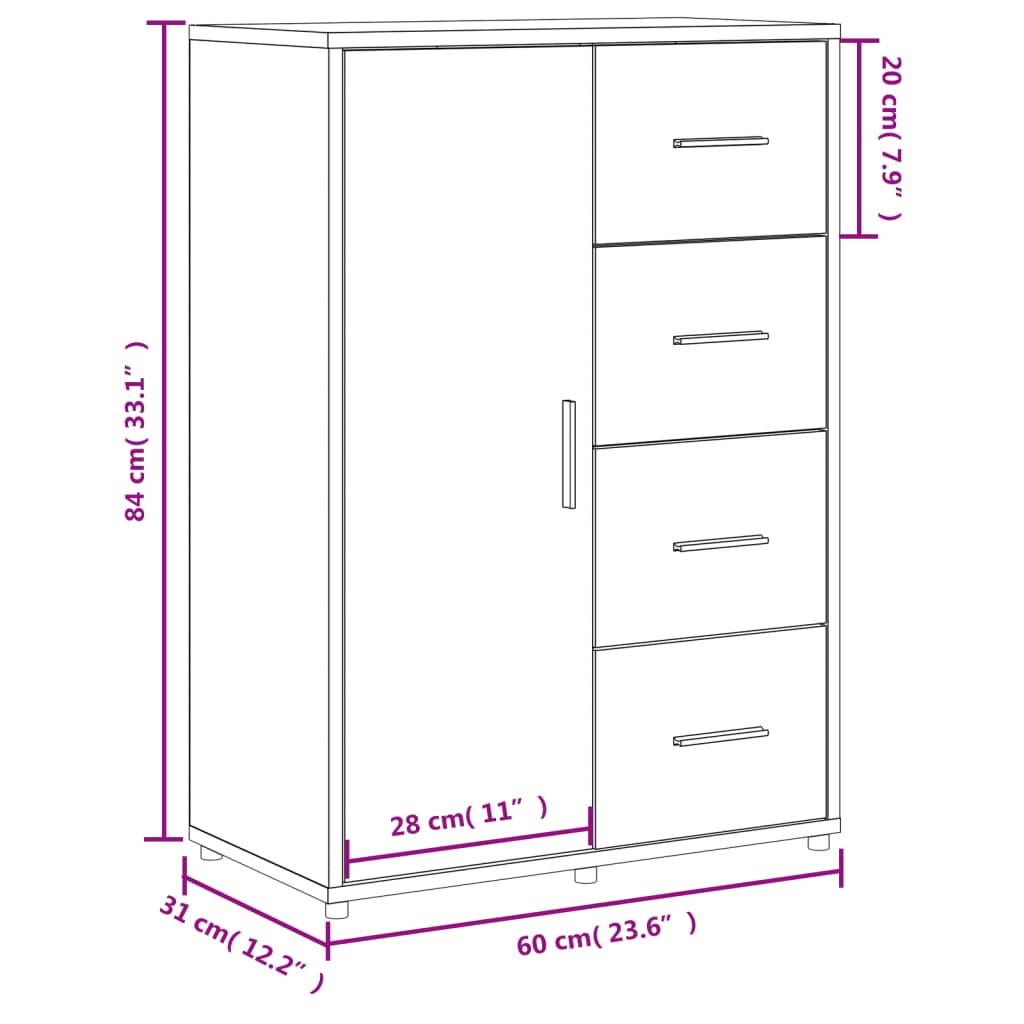 Skjenk sonoma eik 60x31x84 cm konstruert tre