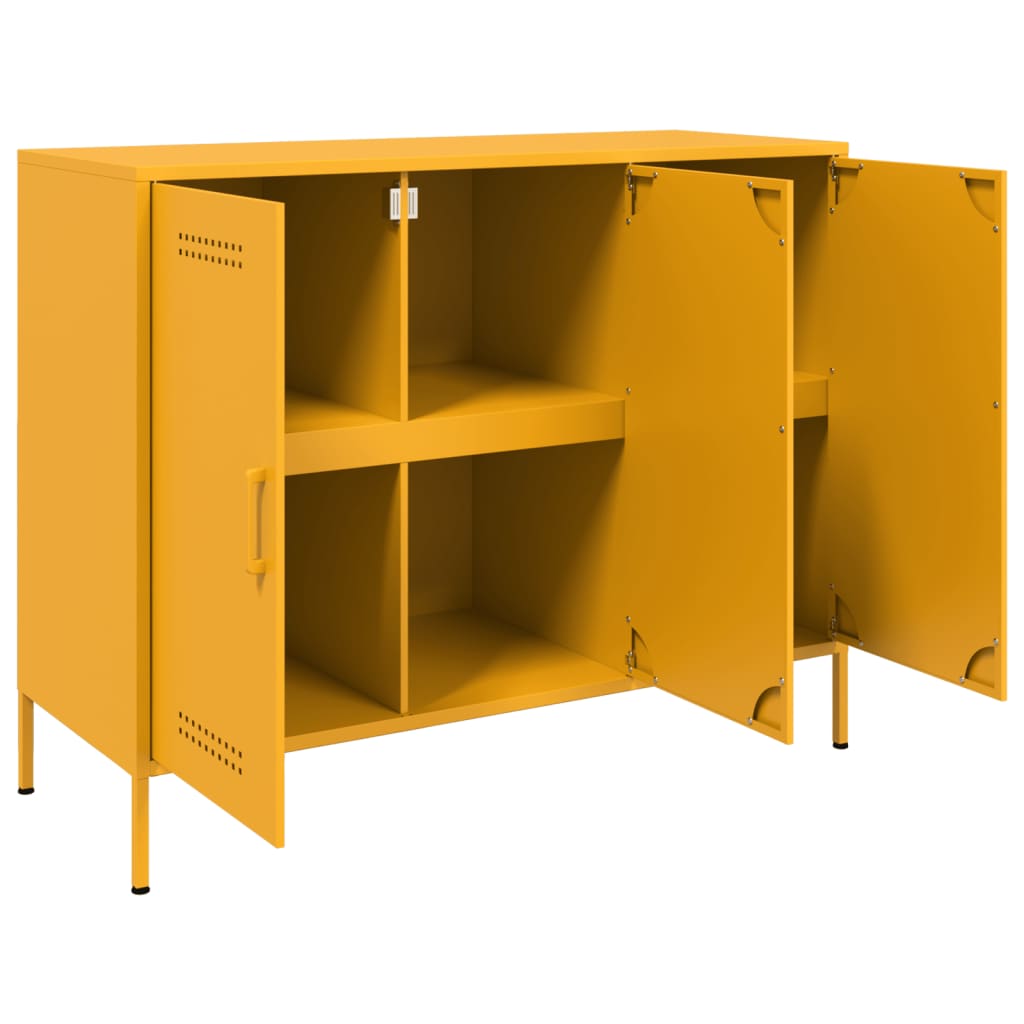 Skjenk sennepsgul 100,5x39x79 cm stål