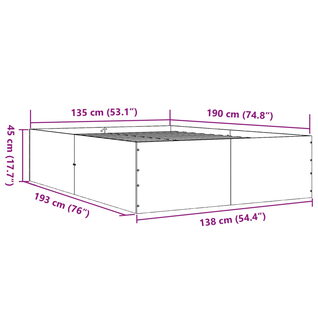 Sengeramme hvit 135x190 cm konstruert tre