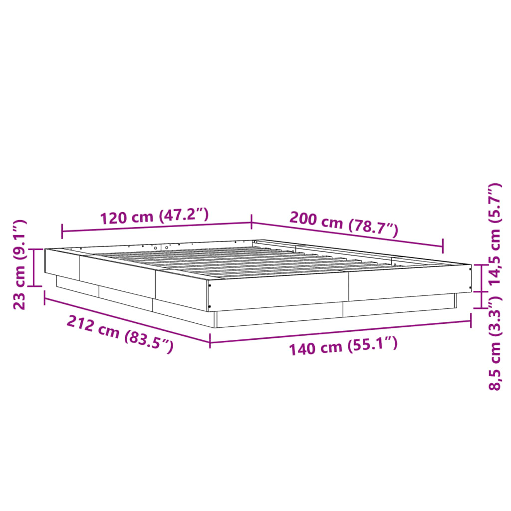 Sengeramme hvit 120x200 cm konstruert tre