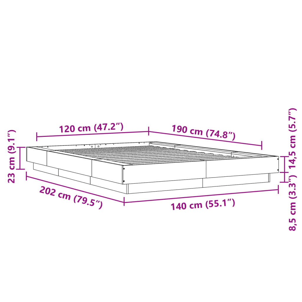 Sengeramme hvit 120x190 cm konstruert tre