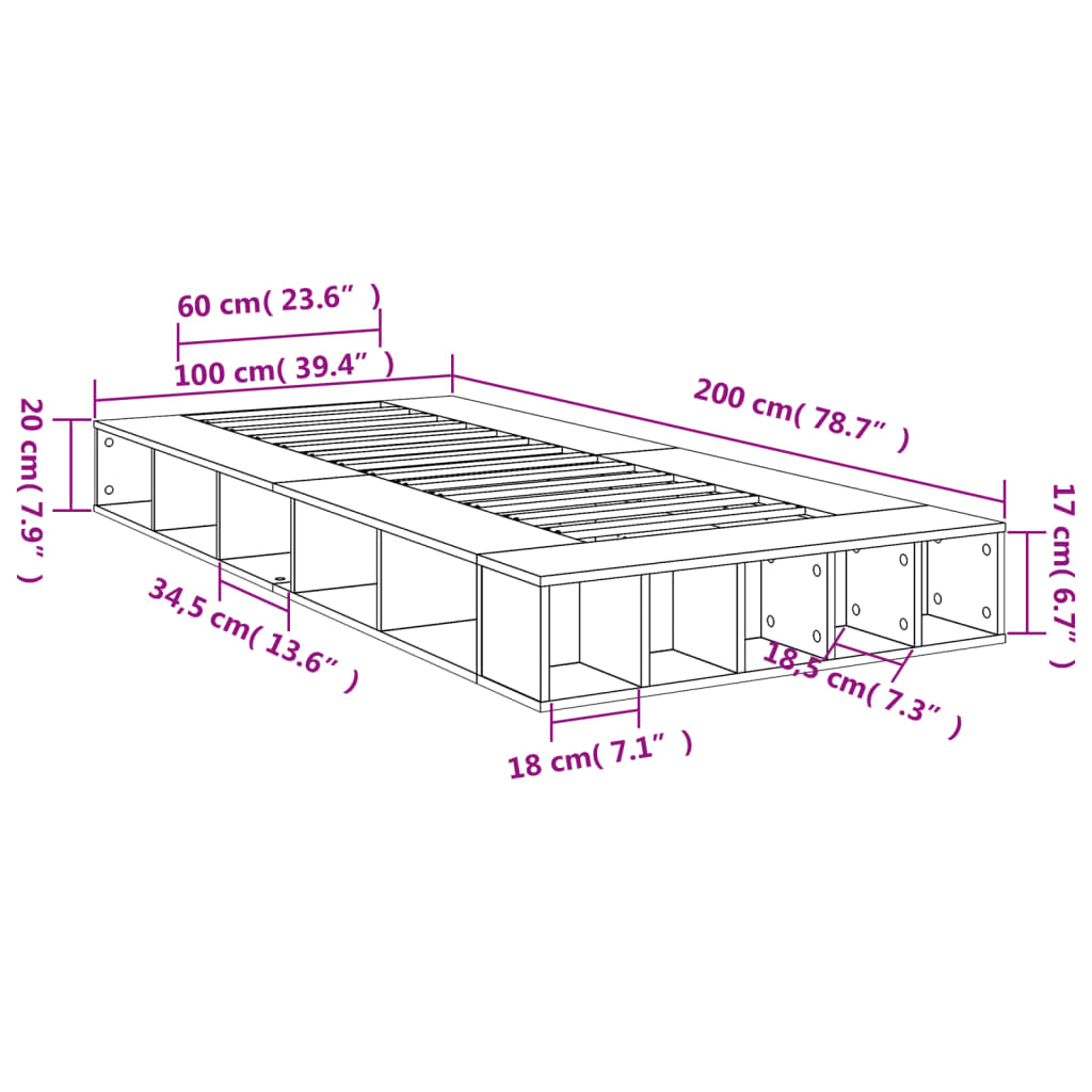 Sengeramme hvit 100x200 cm konstruert tre